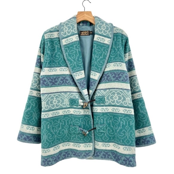 Eddie Bauer Vintage Blanket Wool Barn Toggle Shawl Collar Coat Size M petite - Picture 1 of 5